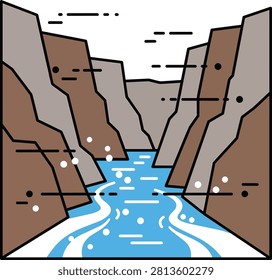 Minimalist Canyon River Vector Illustration
