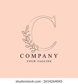  Minimalist capital initials letter C logo with elegant botanical design. Features a clean monogram style with organic plant elements. Perfect for feminine branding, beauty businesses, and modern bus