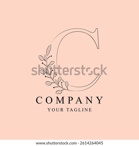  Minimalist capital initials letter C logo with elegant botanical design. Features a clean monogram style with organic plant elements. Perfect for feminine branding, beauty businesses, and modern bus