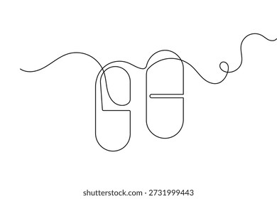 Esboço minimalista da pílula da cápsula no estilo de desenho contínuo de uma linha isolado no fundo branco