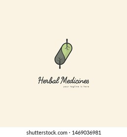 Minimalist capsule from two leaf combinations logo vector template
