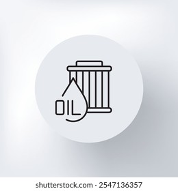 Minimalist car oil filter icon with a drop of oil in a circle on a light gray background.