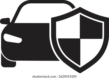 Ícone minimalista de carro e escudo — design vetorial simbolizando a segurança e a proteção automotiva