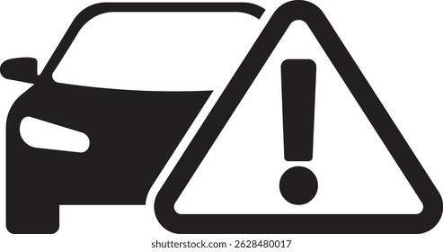 Minimalist Car and Warning Triangle Icon Symbolizing Automotive Alert or Hazard