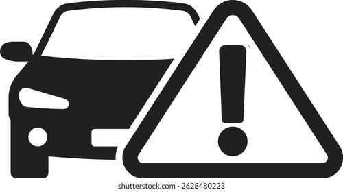 Minimalist Car and Warning Triangle Icon Symbolizing Automotive Alert or Hazard