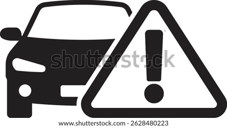 Minimalist Car and Warning Triangle Icon Symbolizing Automotive Alert or Hazard