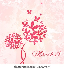 minimalist card on March 8 with flowers