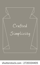 Una tarjeta minimalista con un fondo gris suave y un borde doblado estilo origami con las palabras Simplicidad hecha a mano.