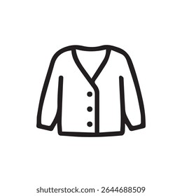 Uma ilustração de cardigã minimalista com um decote em V e fechamento de botão Design simples em preto e branco ideal para design de moda ou projetos criativos