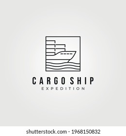 minimalist cargo ship icon logo vector line art illustration design