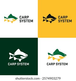 Minimalist carp fishing logo in four color variations.