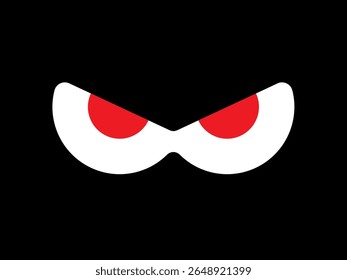 Minimalist Cartoon Angry Eyes Red Pupils on Black Background Illustration