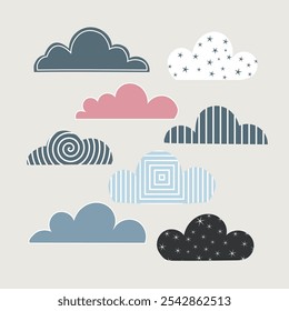 Minimalist Cartoon Clouds Set Art