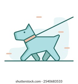 Ilustração minimalista de cachorro de desenho animado com um cachorro andando na coleira. Perfeito para projetos de animais de estimação ou projetos infantis.