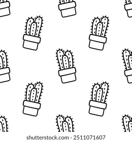 Minimalist cartoon doodle cactus seamless pattern, Vector.