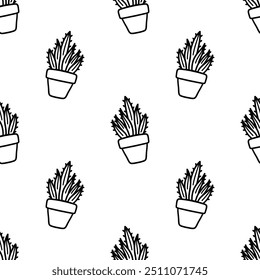 Minimalist cartoon doodle cactus seamless pattern, Vector.