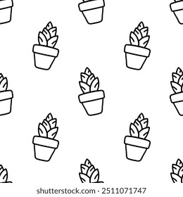 Minimalist cartoon doodle cactus seamless pattern, Vector.