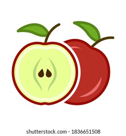 Minimalist cartoon icon of a red apple in the section. Location one after the other. Isolated vector illustration on white background.