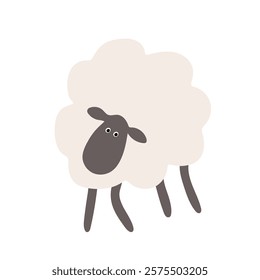 Minimalist Cartoon Sheep Illustration with a Playful Expression