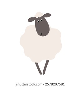Minimalist Cartoon Sheep Illustration with a Playful Expression