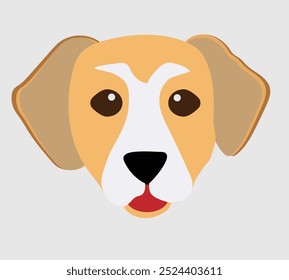 A minimalist, cartoon style dog face illustration with neutral tones of beige, brown and white, perfect for pet themed designs, logos, and children’s artwork. Ideal for branding, educational content.