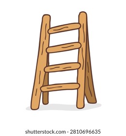 A minimalist cartoon style drawing of a small wooden ladder isolated on a white background