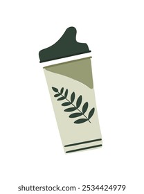 Minimalist cartoon-style vector illustration of a reusable drink cup with a green lid, ideal for eco-friendly projects and beverage packaging