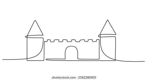 Minimalist castle illustration in a single line. Depiction of fortresses, magical stories, and historical elegance. Vector illustration hand drawn.