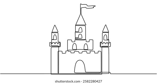 Minimalist castle illustration in a single line. Depiction of fortresses, historical landmarks, and magical stories. Vector illustration hand drawn.