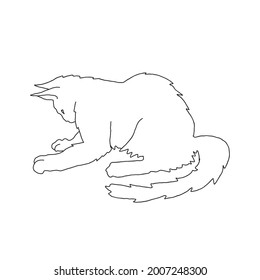 Minimalist Cat in abstract Line art style. Silhouette of playing cute domestic pet. Hand drawn Vector doodle illustration on white isolated background. Design for logo or icon