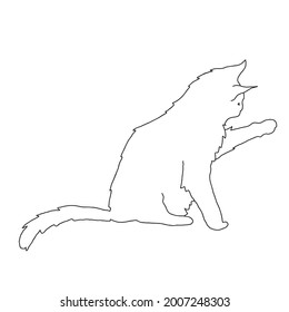 Minimalist Cat in abstract Line art style. Silhouette of sitting cute domestic pet. Hand drawn Vector doodle illustration on white isolated background. Design for logo or icon