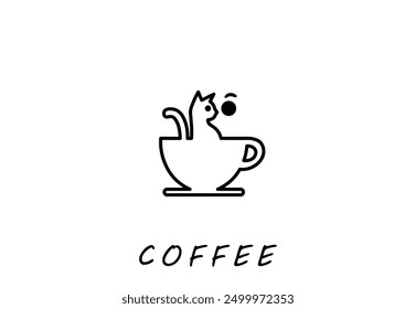 Minimalist cat in coffee cup logo, perfect for cafes and pet lovers.