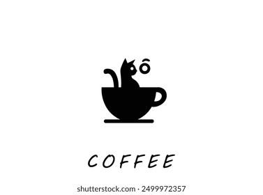 Minimalist cat in coffee cup logo, perfect for cafes and pet lovers.