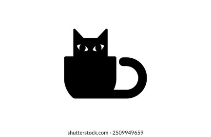 Minimalist cat in coffee cup logo, perfect for cafes and pet lovers.