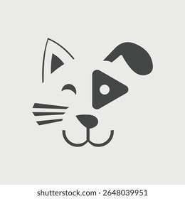 Minimalist Cat and Dog Icon Pet Care, Veterinary, Animal Shelter Logo Design