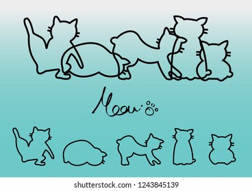 minimalist cat drawing set.black and white line art vector illustration.