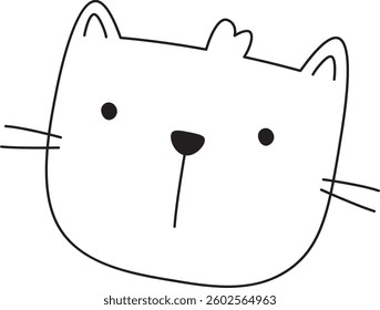 A minimalist cat face drawn with clean lines and simple shapes. The feline expression is captured with basic outlines and subtle details. Cartoon vector illustration.