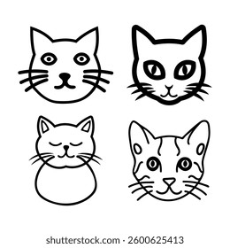 Minimalist Cat Face Illustrations and Simple, Stylish, Modern Feline Art  on a white background