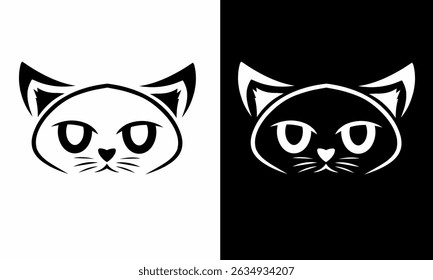 Minimalist Cat Face Logo in Black and White Contrast Design