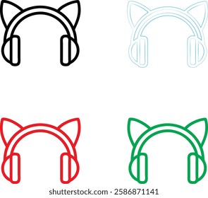 Minimalist cat face outlines, color variations, simple geometric shapes, clean lines, circular base with pointed ears, vector style illustrations, bold colors, black red green blue, graphic design ele