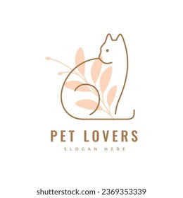 minimalist cat friendship animal adorable mammal veteranian pet shop logo design vector graphic illustration