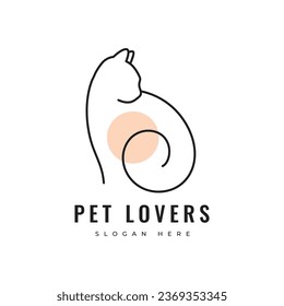 minimalist cat friendship animal adorable mammal veteranian pet shop logo design vector graphic illustration