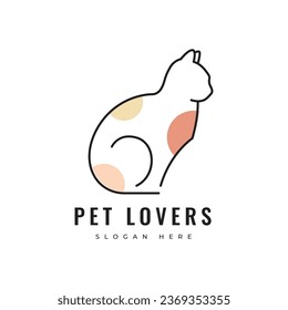 minimalist cat friendship animal adorable mammal veteranian pet shop logo design vector graphic illustration