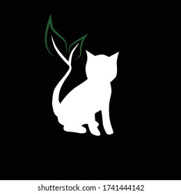 logotipo de gatos y vectores de hojas minimalistas