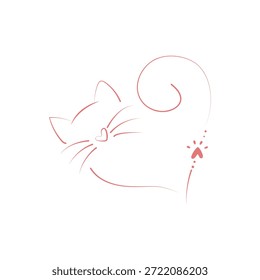 Minimalist cat line art featuring a creative feline face forming a heart shape with its tail for pet branding and cute greeting card designs.