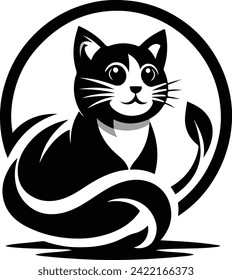 Minimalist cat logo vector with black and white color