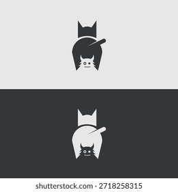 Minimalist Cat and monster negative space logo, cute pet and devil silhouette mascot