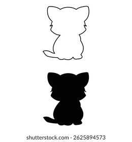 Minimalist Cat Outline and Silhouette Vector Design Set