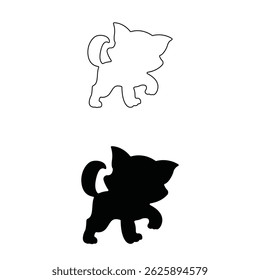 Minimalist Cat Outline and Silhouette Vector Design Set