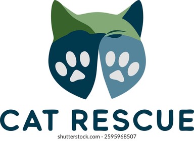 Minimalist cat rescue vector logo on white background, pet adoption and animal welfare concept  
